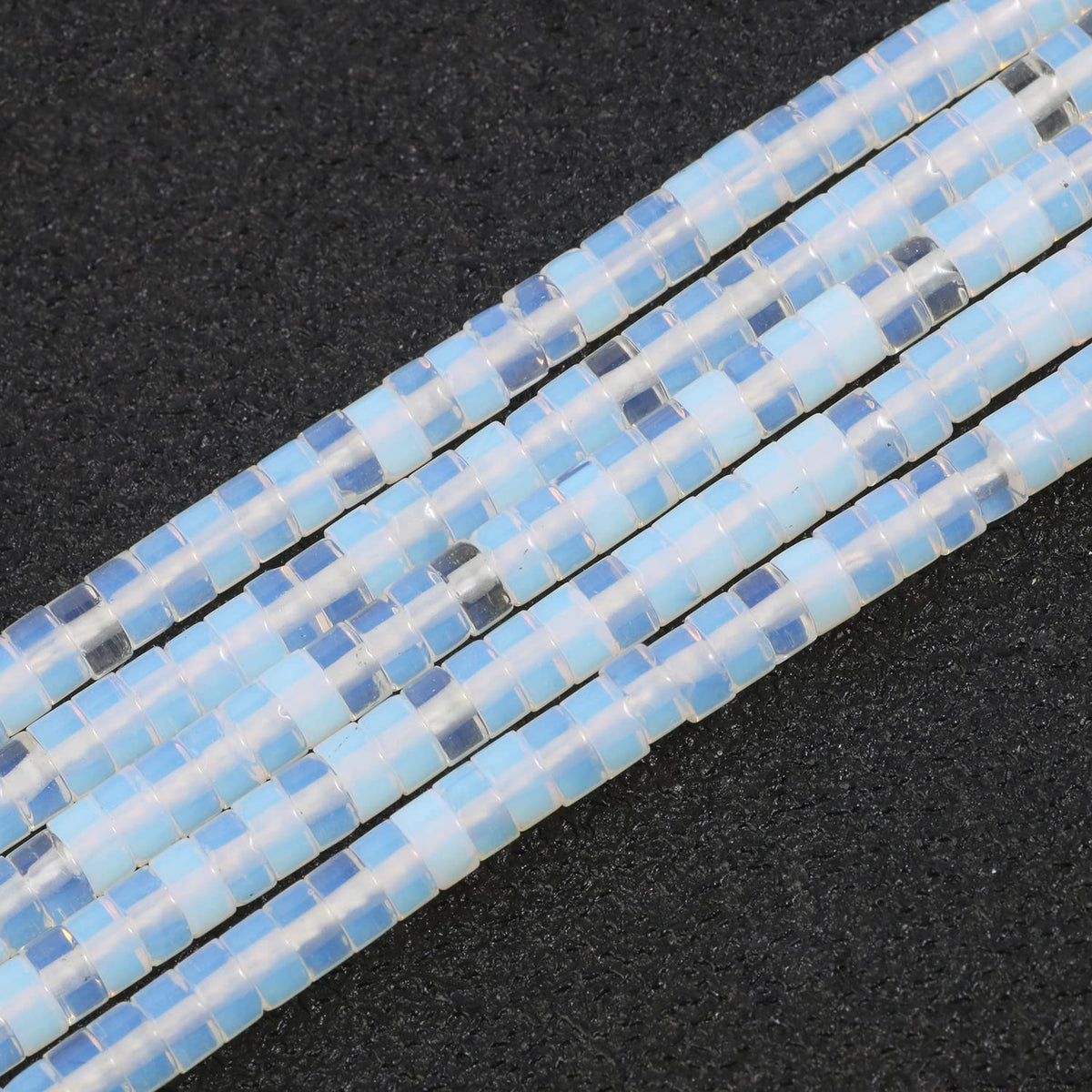 NITOPUPU 150Pcs 4×2mm Natural White Opal Spacer Stone Beads for Jewelry Making Supplies, Loose Semi Flat Round Gemstone Tube Beads for Bracelets DIY Crafts