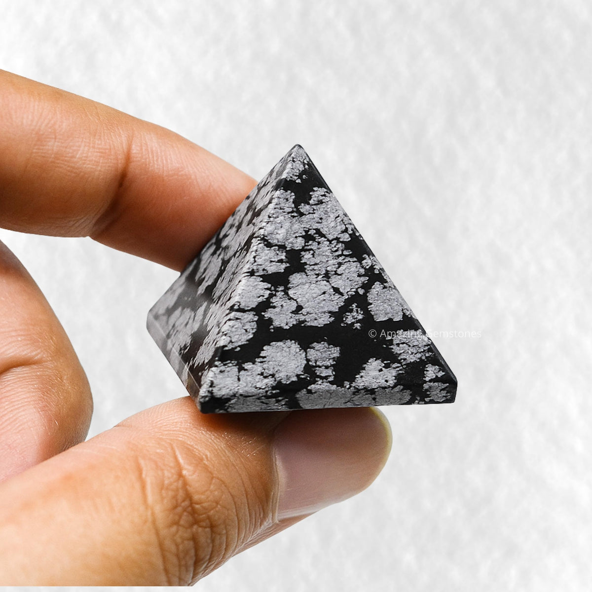 Amazing Gemstone Snowflake Obsidian Pyramid Crystal Healing Stones - 1" Great Pyramid Figurine of Natural Stone Pyramid for Meditation, Reiki, Chakra Balancing and Crystal Pyramids Grid