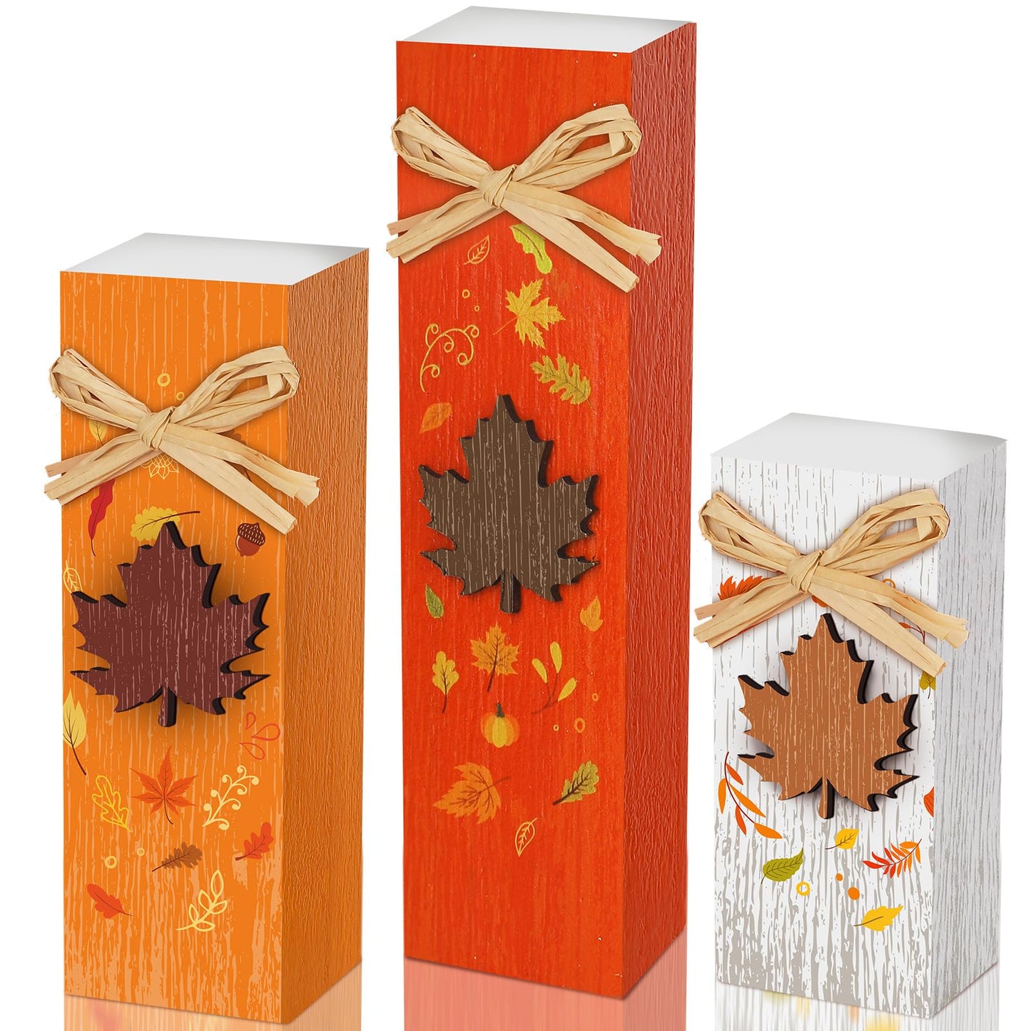 BBTO 3 Pcs Fall Wooden Table Decor Fall Tabletop Block Sign Farmhouse Thanksgiving Table Centerpiece Tiered Tray Decor for Autumn Harvest Home