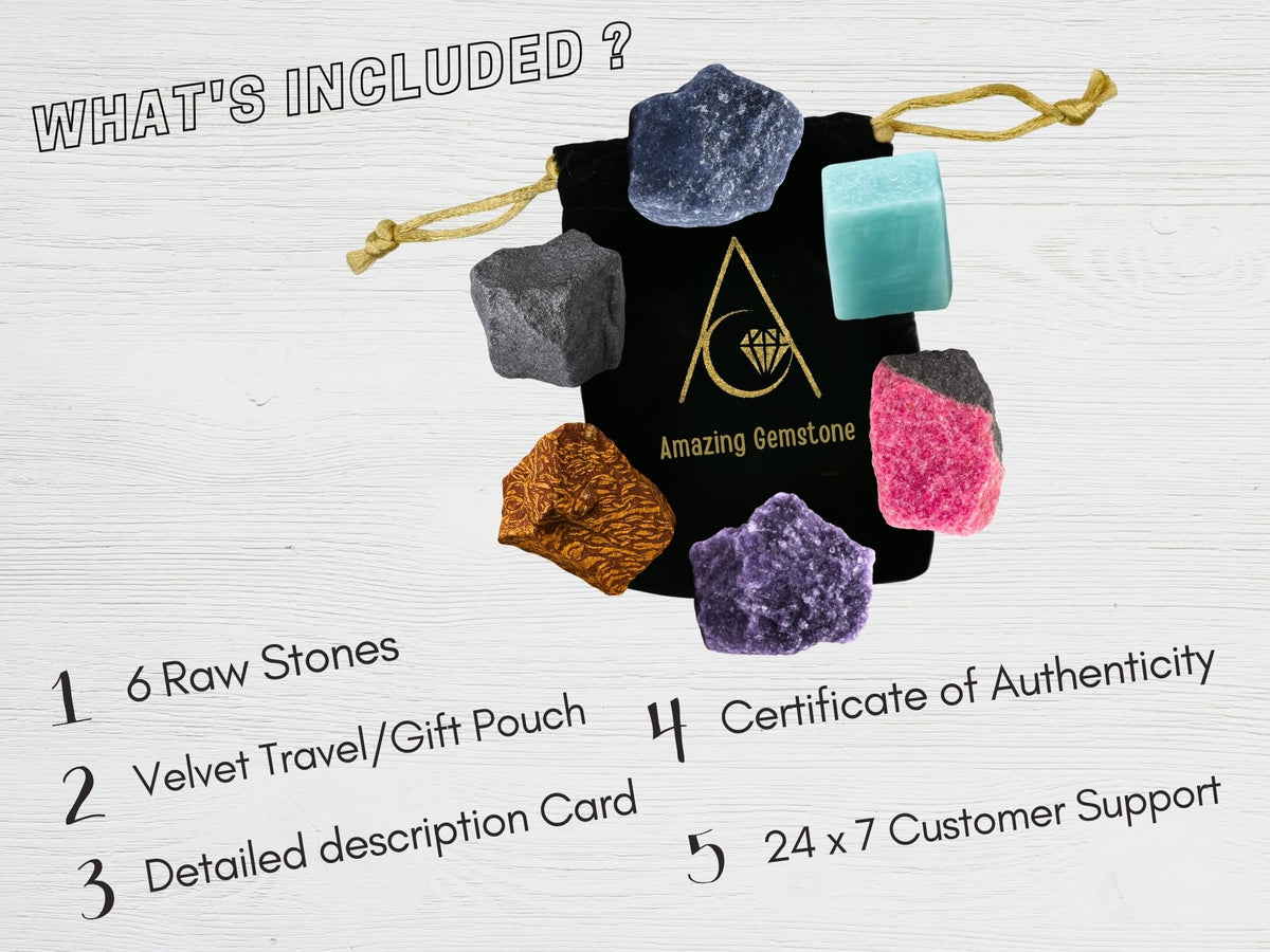 Amazing Gemstone Crystals for Quit Alcohol Manifestation, Set of 6 Amazonite, Blue Aventurine, Hematite, Rhodonite, Mariyam Jasper and Lepidolite Healing Crystals and Stones
