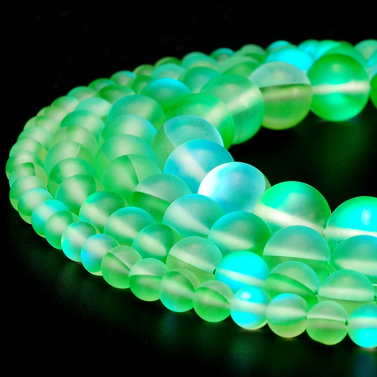 RUBYCA 8mm Round Moonstone Matte Crystal Glass Beads Aura for Jewelry Making Green, 1 Strand