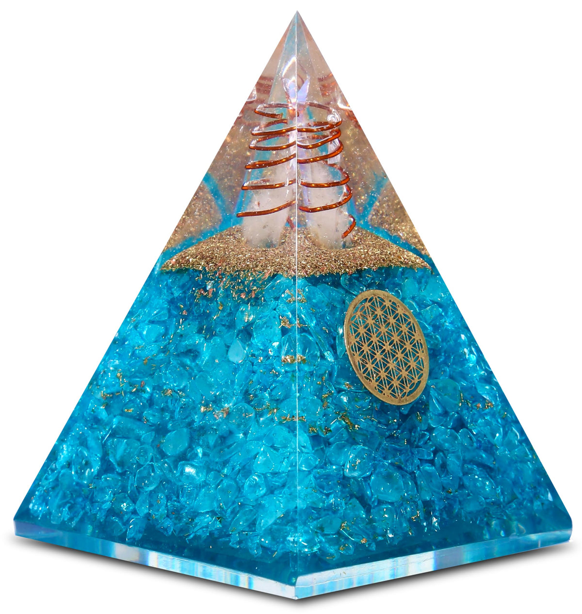 Orgone Aquamarine Pyramid – Handcrafted Healing Crystal for Positivity, Courage, Meditation, Yoga, Reiki & Chakra Balancing