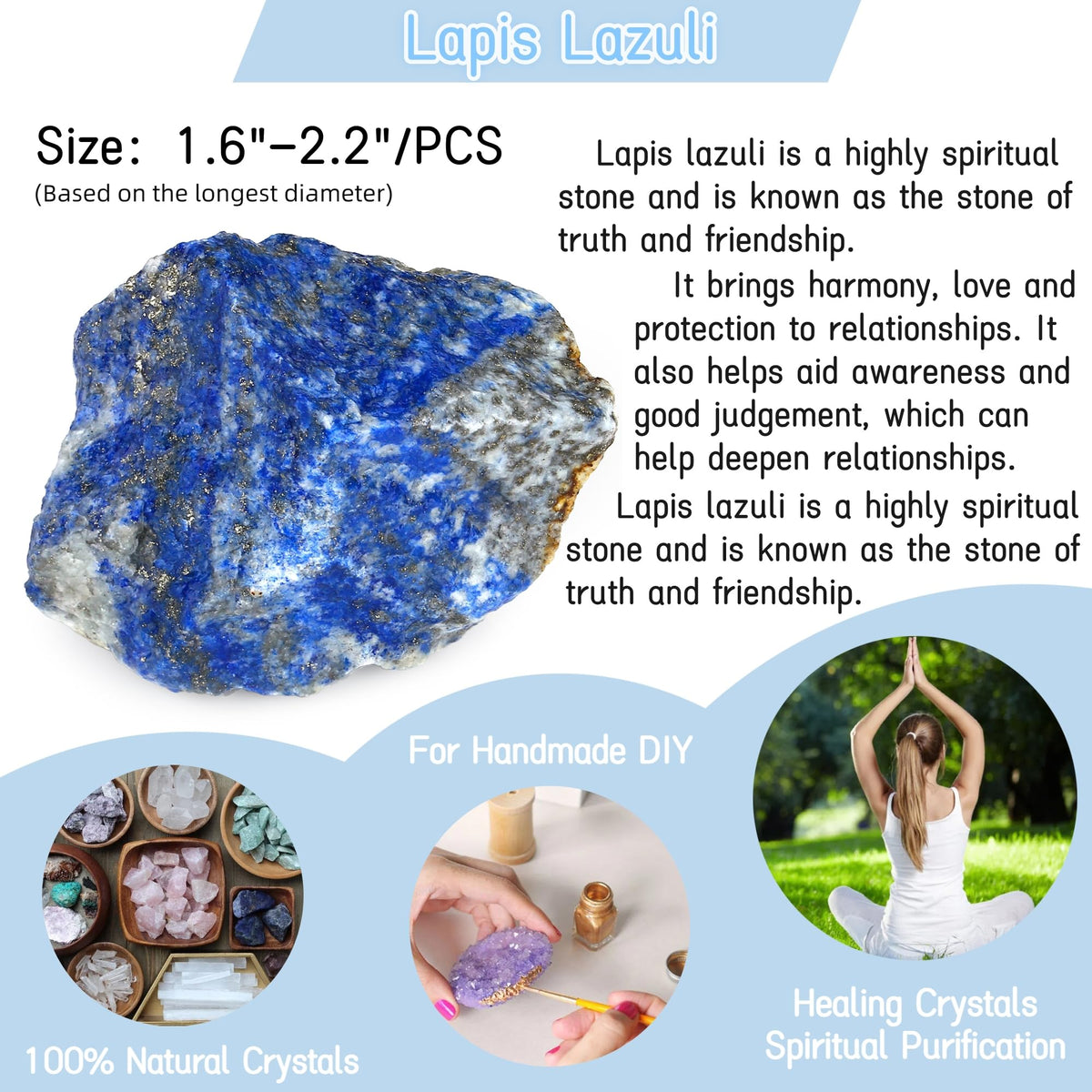 YATOJUZI Lapis Lazuli 1.8-2.2" Natural Raw Stones and Healing Crystals Large Stone Rough Crystal Rocks for Tumbling Cabbing Polishing Fountain Rocks Decoration 1PCS