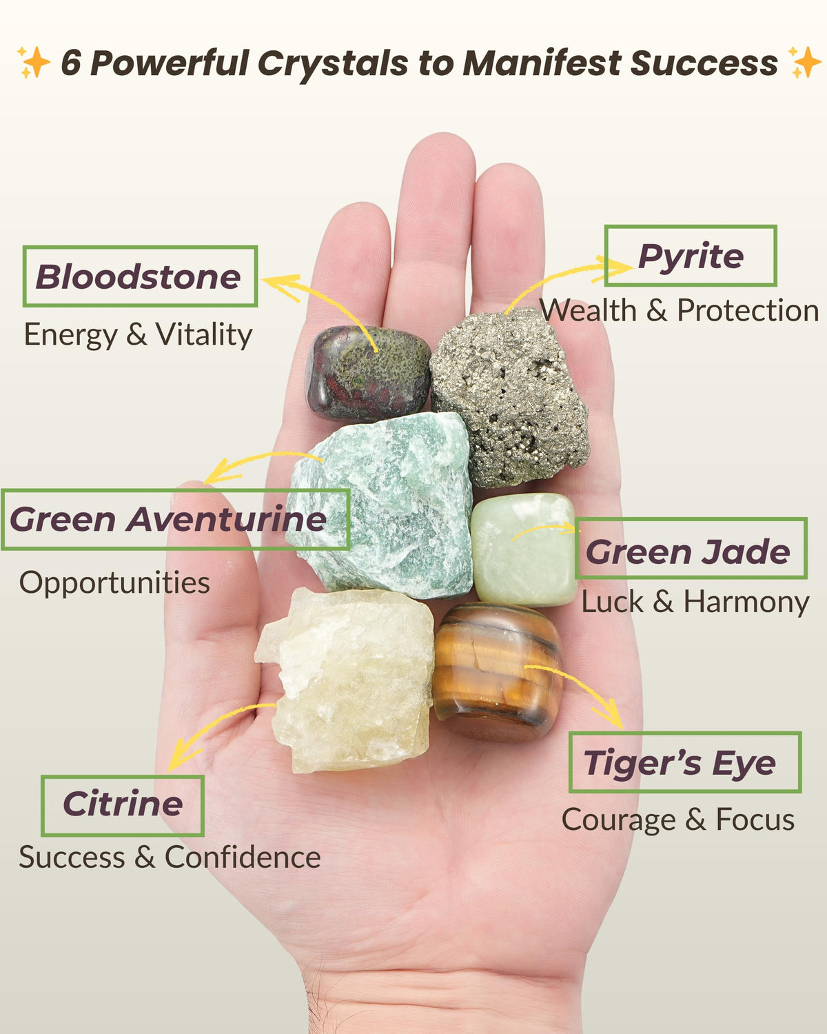 QianCannaor Crystals and Healing Stones Set for Anxiety, Relaxation Spiritual Crystals Gift for Meditation, Manifestation, Zen, Reiki, Fengshui (Crystal for Money & Success)