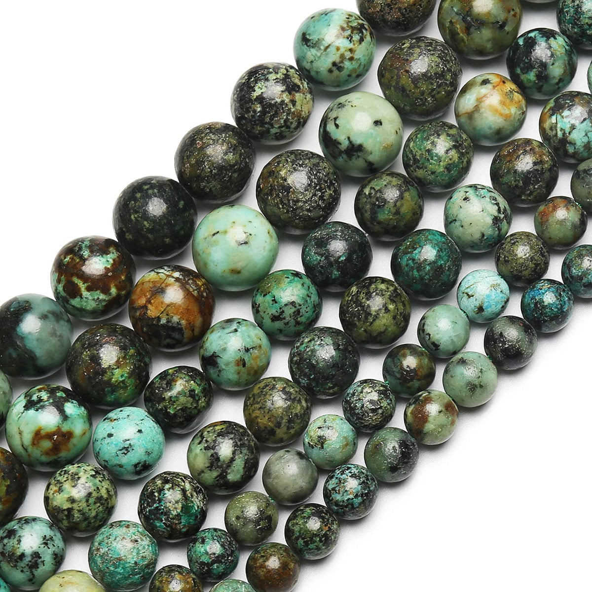 70PCS Natural 8MM Healing Gemstone, African Turquoise Energy Stone Round Loose Beads, Semi-Precious Crystal Beads with Free Elastic String for Jewelry Making DIY
