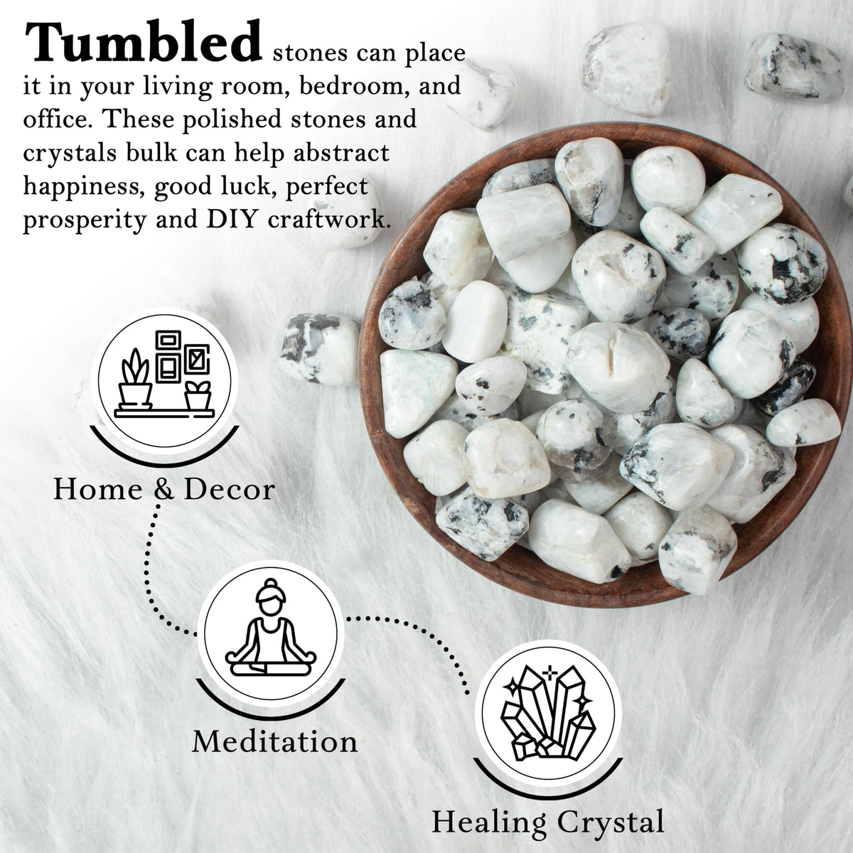 Crocon 1LB Rainbow moonstone tumbled stones and Crystals bulk 2000+ Carats natural Crystal Kit for Reiki Healing Crystal Polished, tumble stones, Chakra Balancing, Reiki Gift, Home Decor Size : 20mm