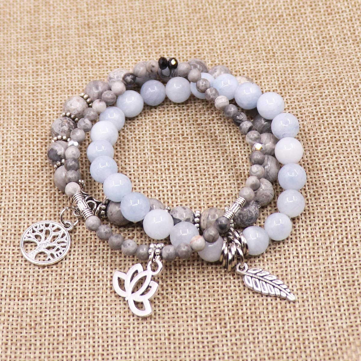 UEUC Tree of Life Yoga Healing Stone Bracelets,Multilayer Lotus Chakra Stone Reiki Bracelet Sets,Anxiety Crystal Natural Stone,for Women Stress Relief
