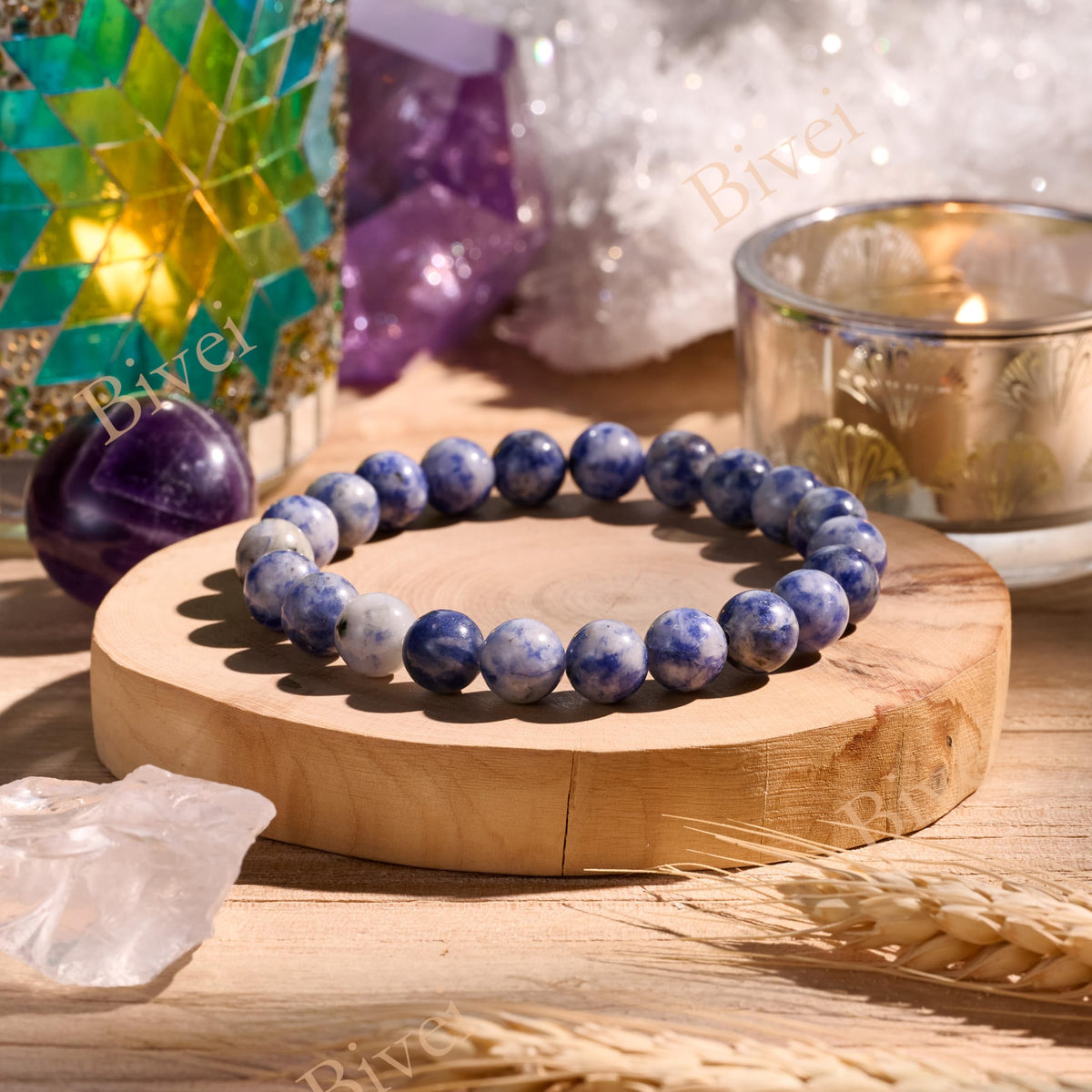 Blue Spotted Jasper-Calm Flow-8mm Beaded Bracelets for Women Handmade Semi Precious Natural Stone Stretch Elastic Jewelry Yoga Protection Gifts