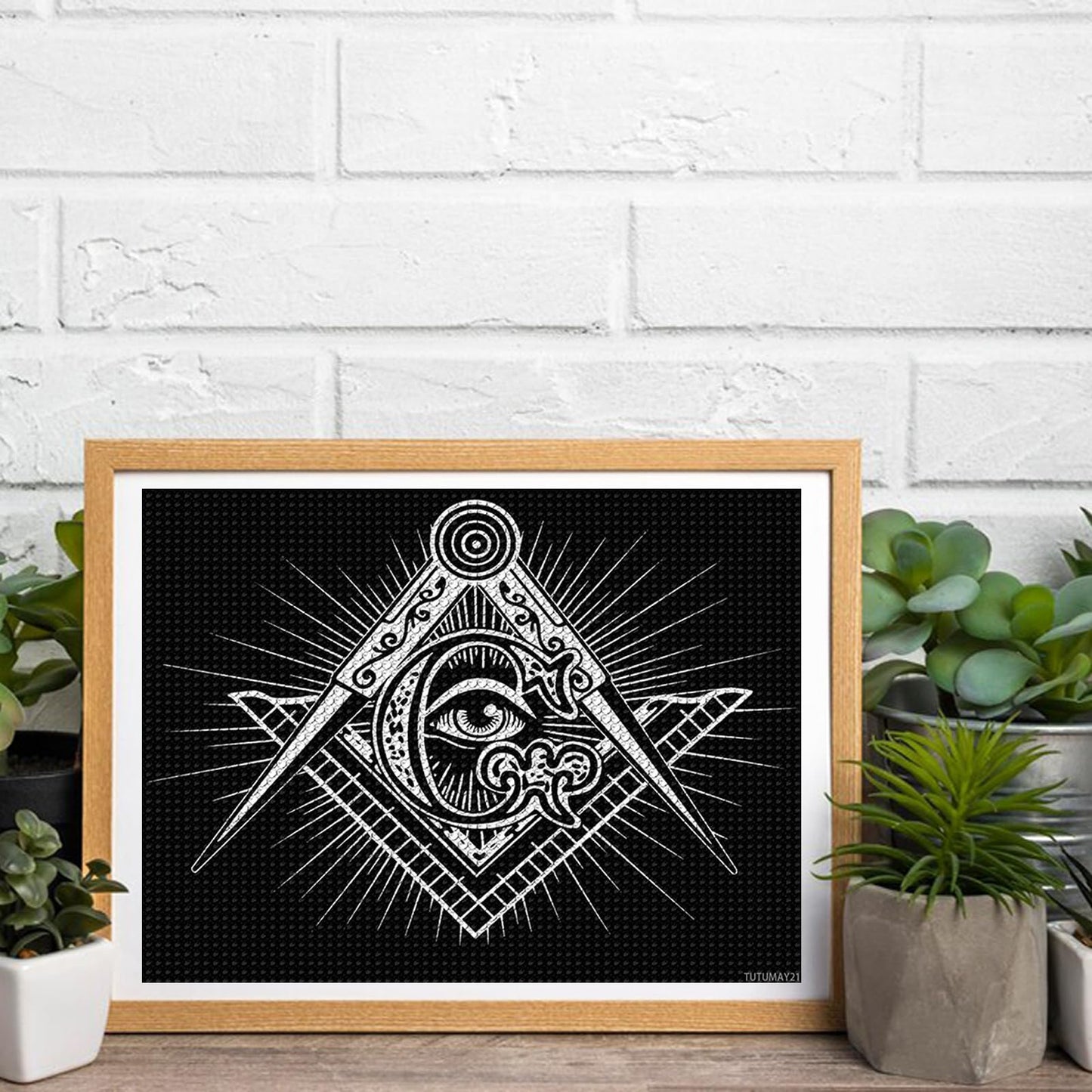 TUTUMAY21 Freemasonry Masonic Masonry Diamond DIY Painting Kits for Adults Round Drill 5D Number Picture Home Wall Art 12x16 inch
