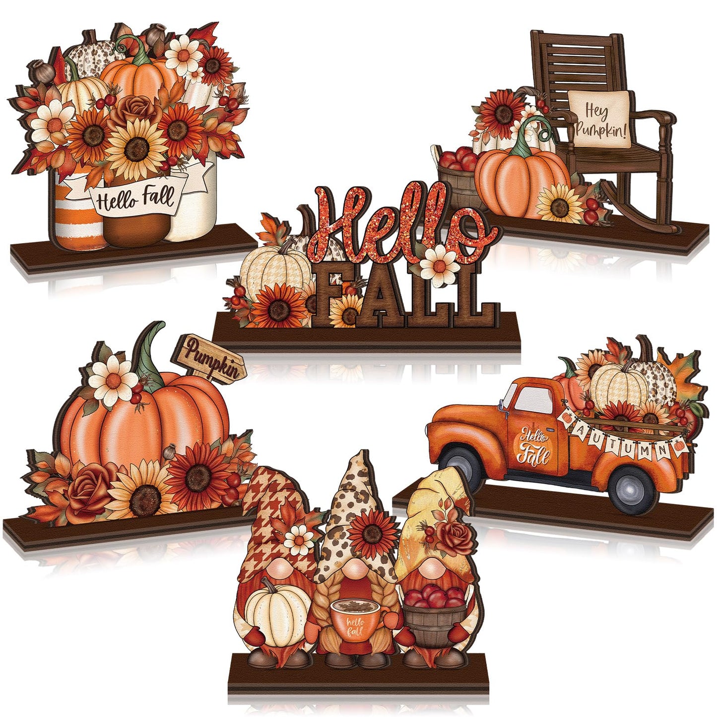 Yuntau 6 Pcs Thanksgiving Wooden Table Decorations Autumn Wood Tabletop Sign Centerpiece Rustic Decorations for Office Desk Farmhouse Home Kitchen Tiered Tray Decor Shelves Table Decorative