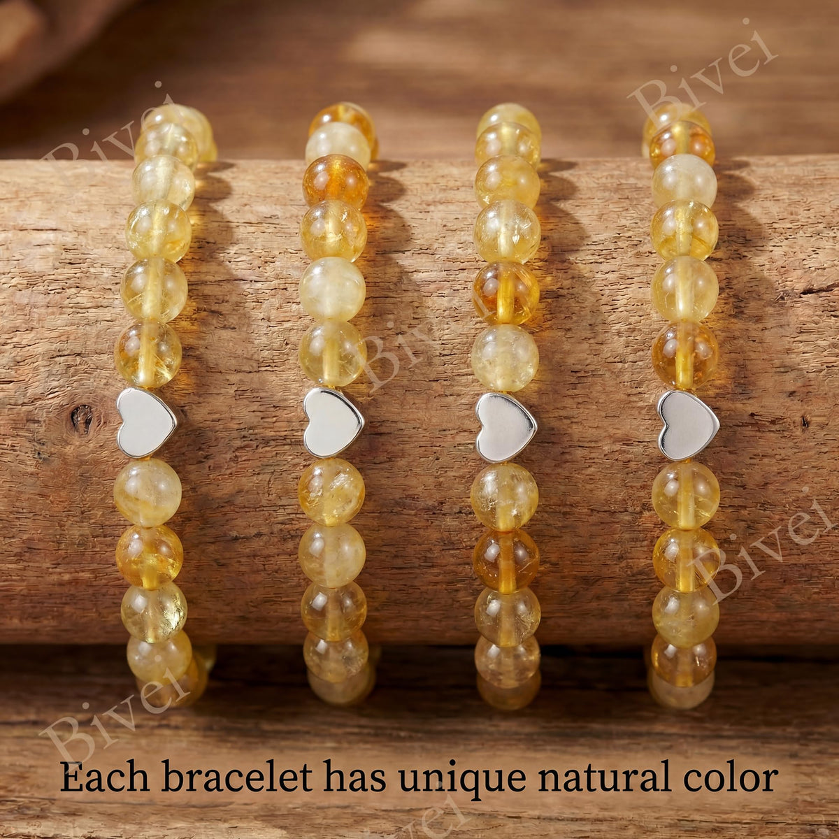 Bivei 6mm Citrine Crystal Stretch Bracelets for Women, Handmade Natural Stone Beaded Bracelet, Yoga Protection Jewelry Gift
