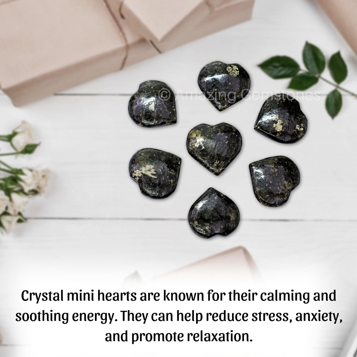 Amazing Gemstone Nuummite Stone Heart - Pack of 2 Crystal Heart Stones Rocks - Corazones De Piedra Crystals and Healing Stones Heart Shaped Crystal - Stocking Stuffers Gifts