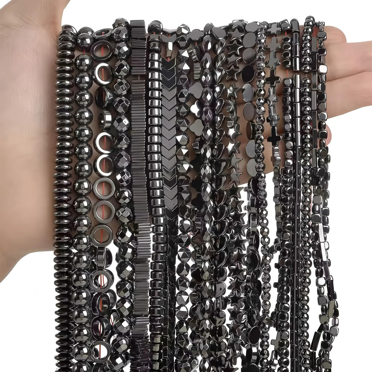 HAAMIIQII 40pcs 10mm Natural Black Hematite Loose Gemstone Beads Rose Flower Shape Spacer Stone Beads for Jewelry Making DIY Bracelets Necklaces Crafting
