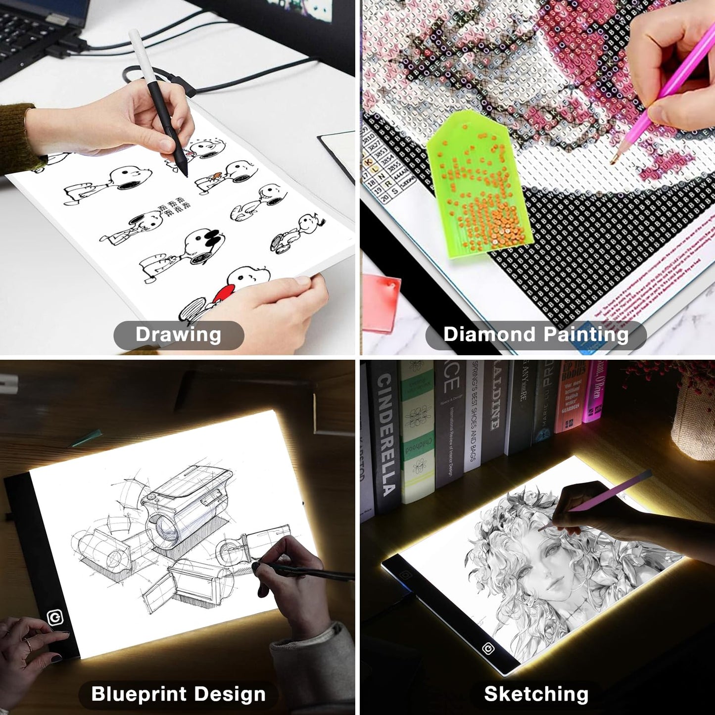 Funshot A3 Led Light Pad Tracing Light Box with USB Power Cable and 4 Fasten Clips,3 Levels of Brightness,Diamond Art Light Board,Sketching,Painting, Sketching,Tracing