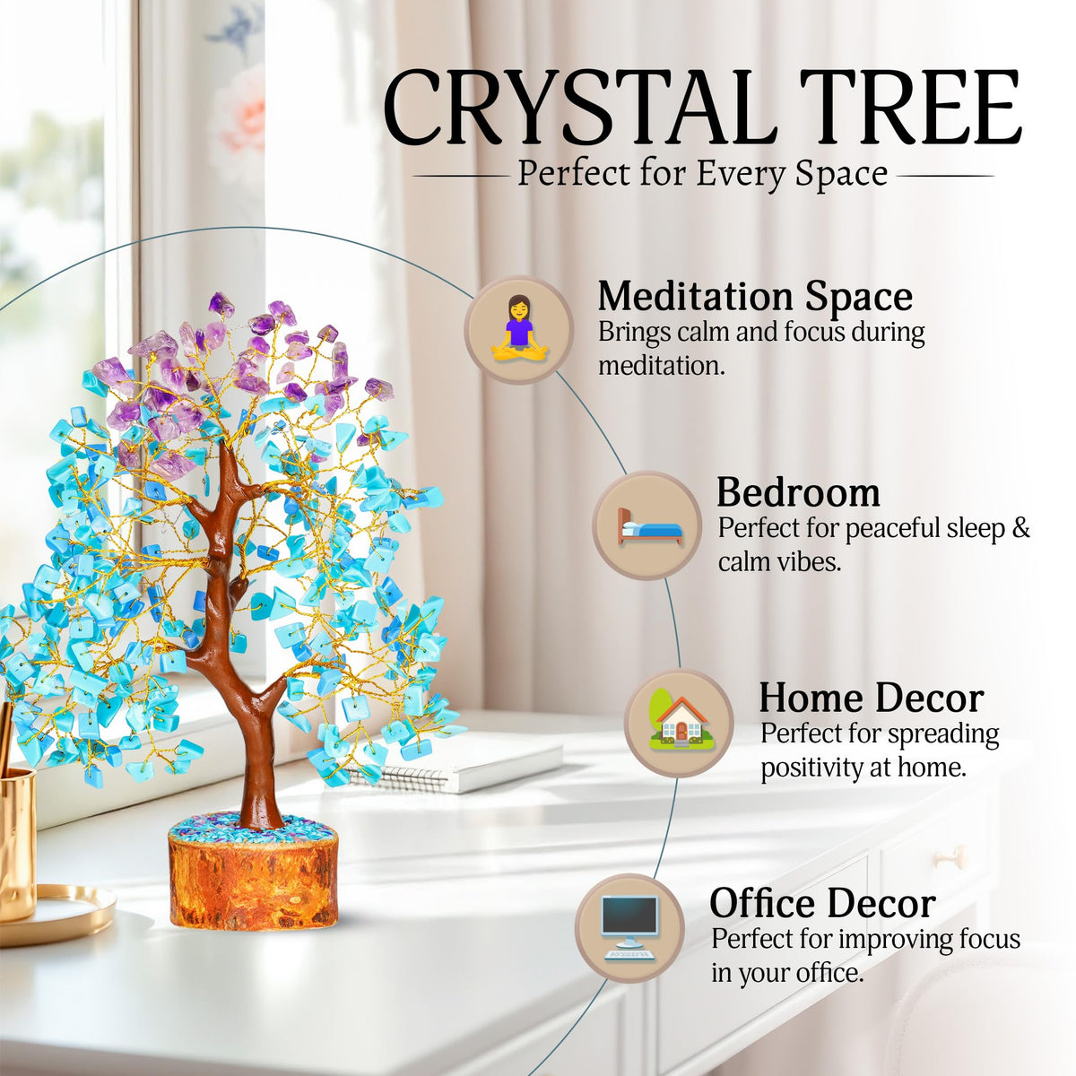 YATSKIA Amethyst and Turquoise Crystal Tree of Life - Crystal Decor - Spiritual Gifts - Crystals Gifts for Women - Gemstones and Crystals