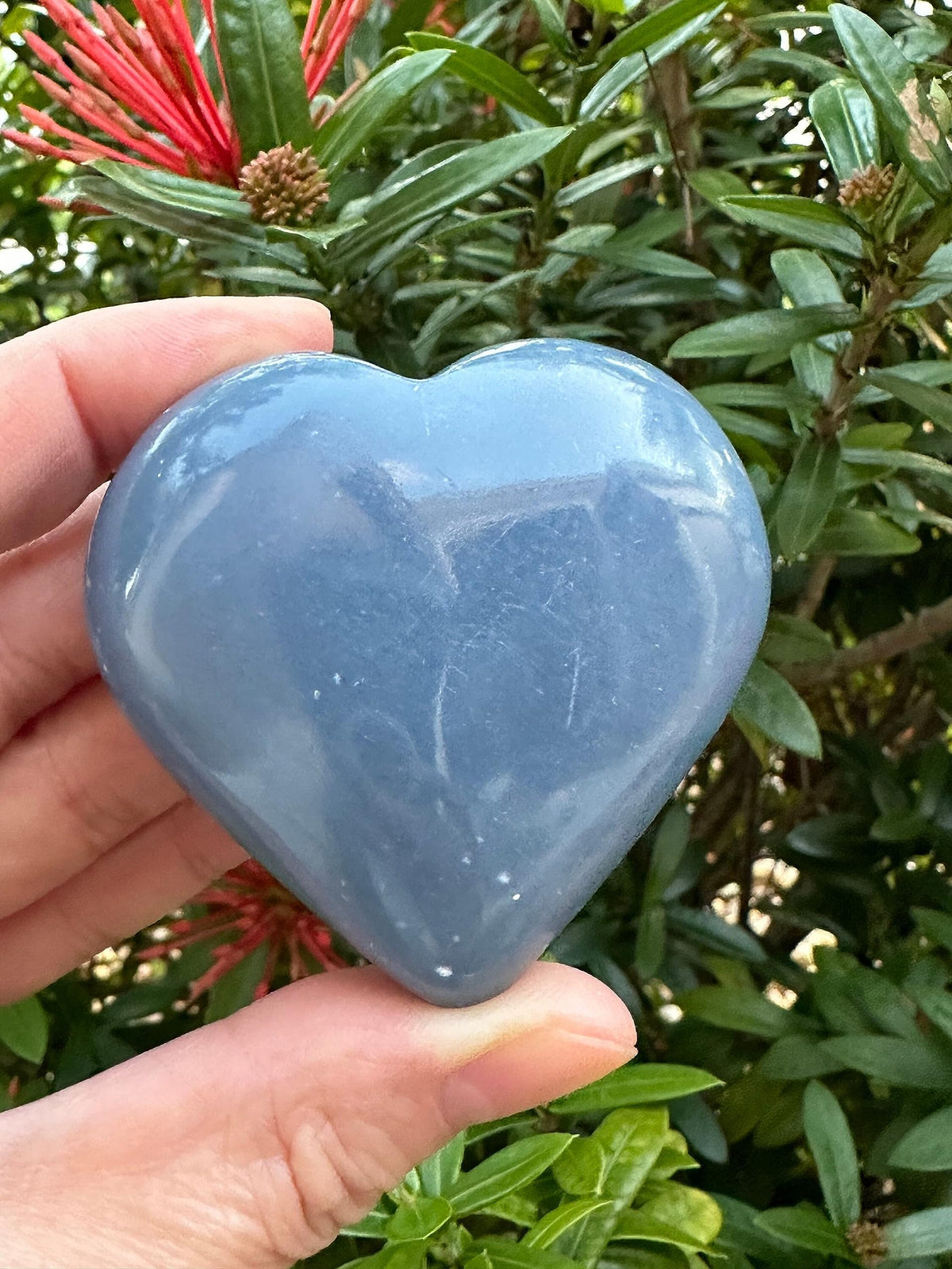 Angelite Gemstone Hearts, Polished Angelite Puffy Hearts, Angelite Crystal Palm Stone, Angelite Healing Crystal Hearts (1 Heart)