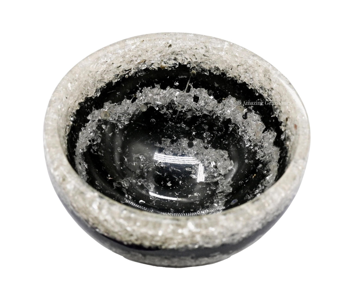 Amazing Gemstone - 3" Orgonite Black Tourmaline & Clear Quartz Crystal Bowl for Meditation, Crystals and Healing Stones Gift and Protection