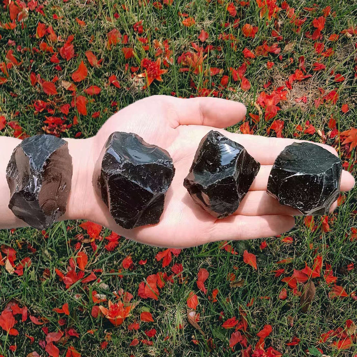LAIDANLA Black Obsidian 2" Natural Rough Stones Crystal Large Raw Crystals Bulk Healing Gemstones for Reiki Healing Tumbling Fountain Rocks Wire Wrapping Decoration 4PCS 0.55lb