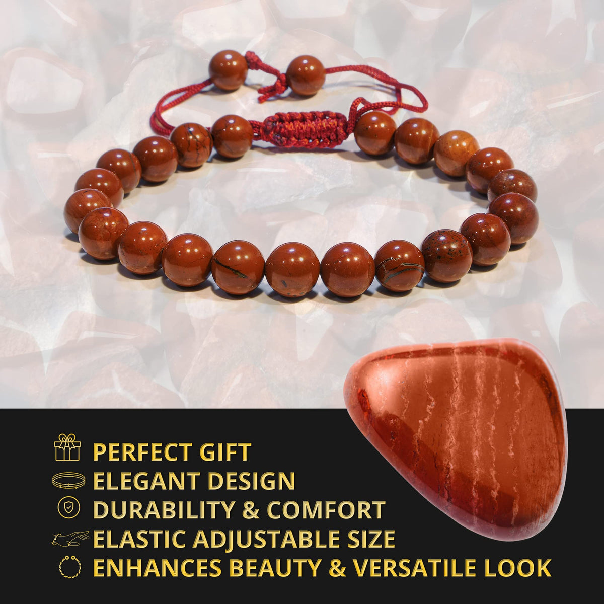 ANAYA AGATE Healing Crystal Bracelet – Chic Gemstone Bracelet for Men and Women – 8mm Round Bead Bracelets for Spiritual Healing, Protection, Positive Energy - Jasper