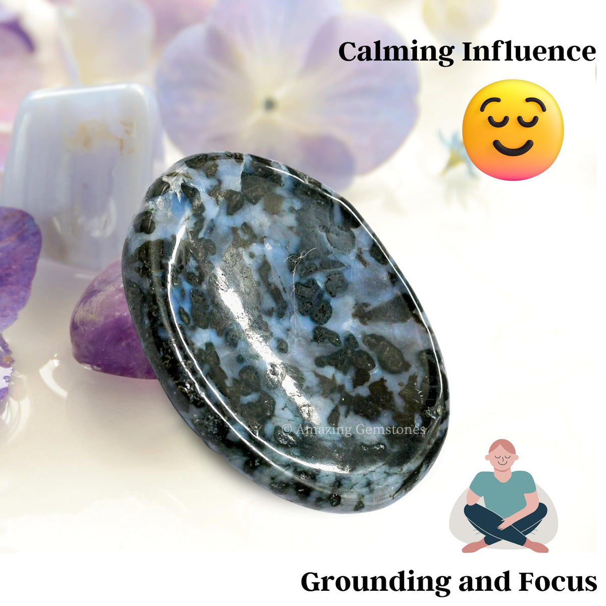 Amazing Gemstone Indigo Gabbro Worry Stone Crystals and Healing Stones - Stones for Stress Relief - Piedra Crystal Fidget for Meditation, Relaxation - Unique Stocking Stuffers and Birthday Gift