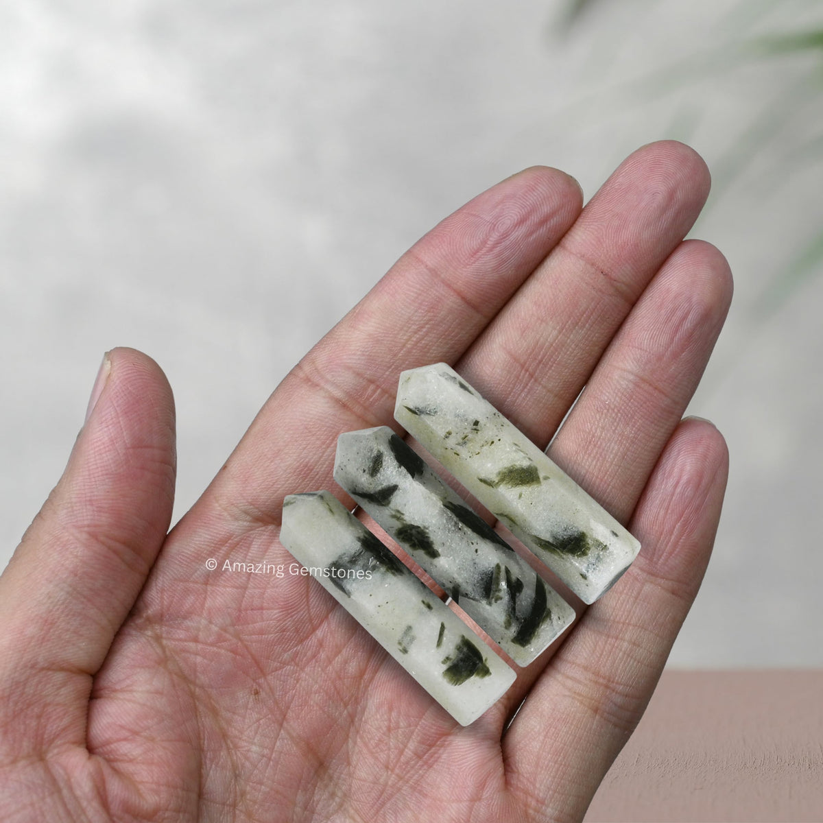 Amazing Gemstone Green Tourmaline in Quartz Crystal Points Bulk Healing Crystals - Pack of 3 Single Terminated Healing Wand Point Bulk Crystals for Crafts, Crystal Grid, DIY Work