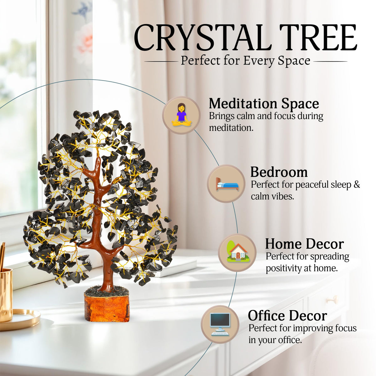 YATSKIA Black Tourmaline Crystal Tree of Life - Money Tree - Birthday Gifts for Women - Chakra Crystals and Stones - Positive Energy Gifts