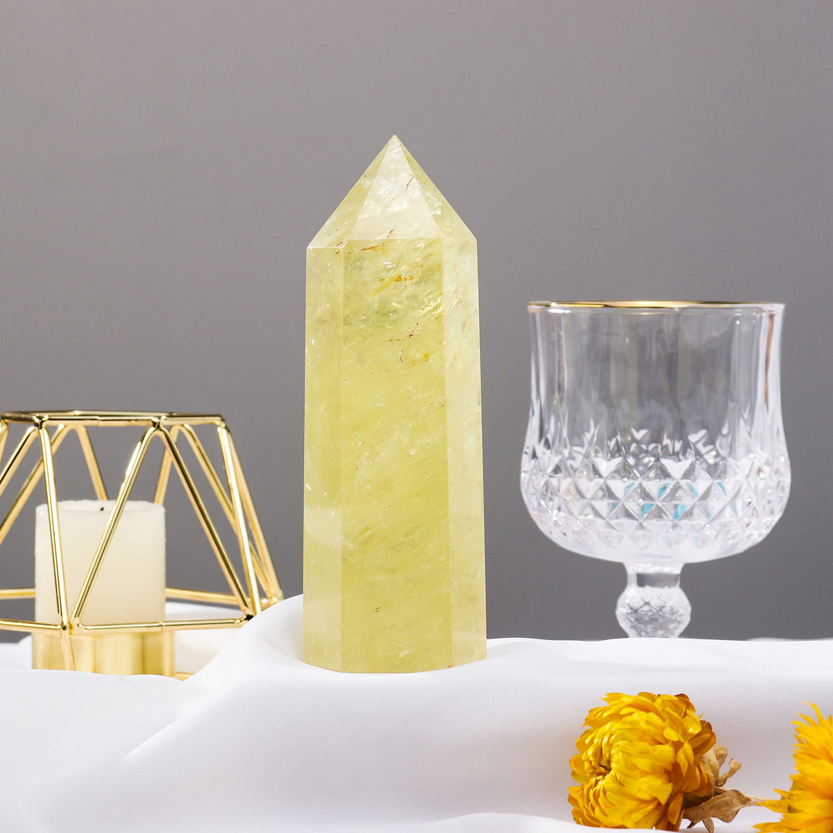 Runyangshi Large Citrine Natural Healing Crystal Wand 4.72"-5" Blue-Veins Stone Quartz Tower 6 Faceted Single Point Crystals Prism Wand for Meditation Reiki Chakra Therapy Home Decor Gift