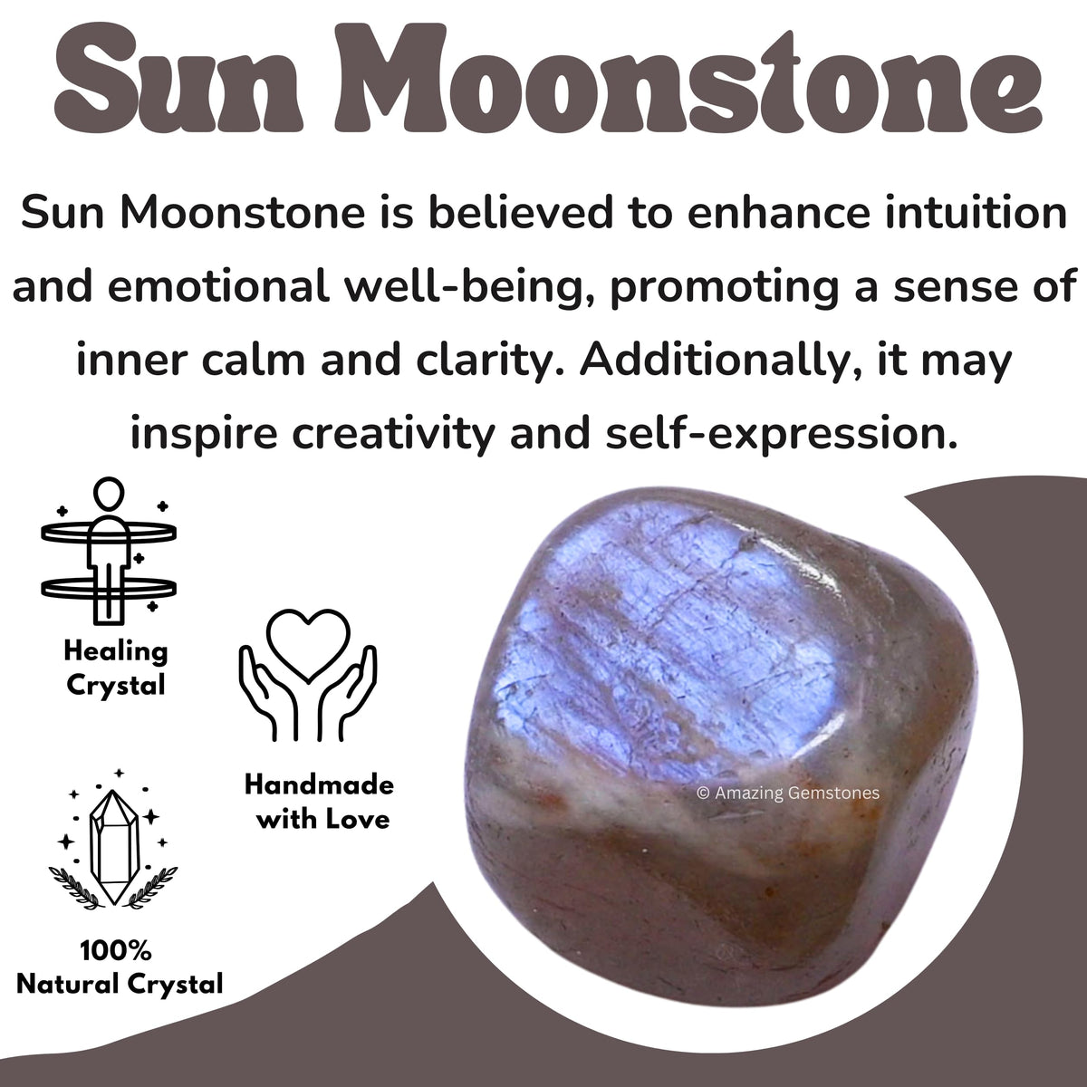 Amazing Gemstone Sun Moonstone Crystal Tumbled Stones Polished Rocks - Natural Gem Stones for Healing - DIY Crystals for Protection (1 Piece)