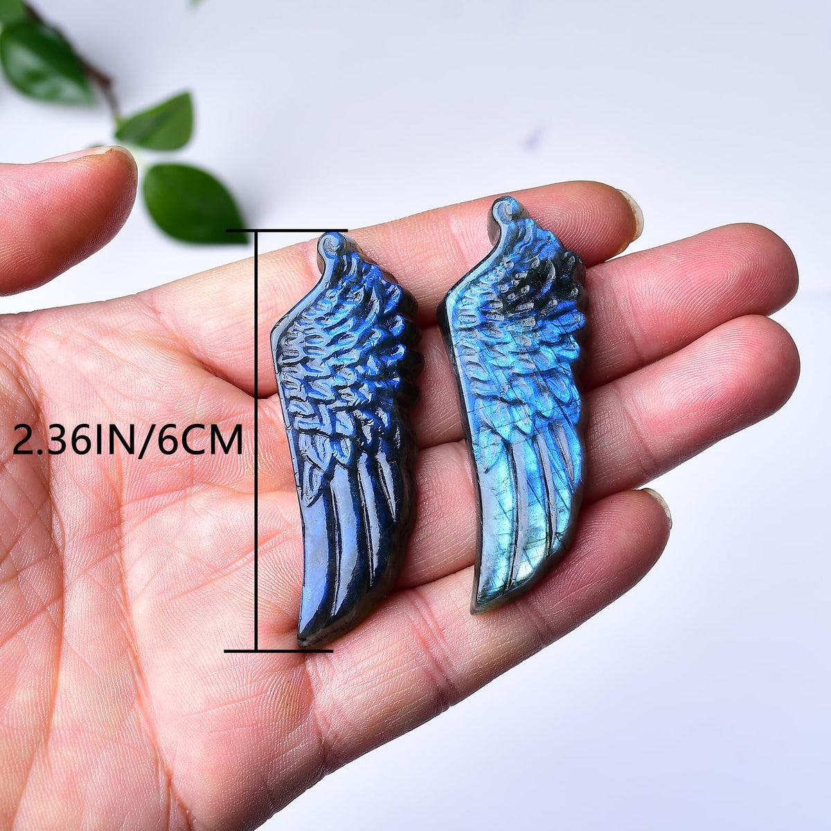 WUYOUSHI Natural Labradorite Crystal Angel Wings Statue 2.36" Carved Healing Crystal Gemstone Carving Stone Festive Day Decoration Reiki Energy Meditation Healing Home Ornament DIY