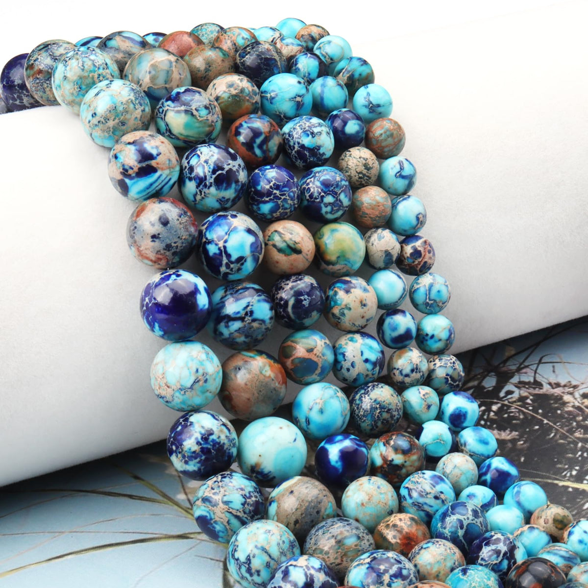 Siomia 60pcs 6mm Natural Mixed Blue Imperial Jasper Gemstone Beads Energy Healing Crystal Round Loose Stone Beads for Jewelry Making, DIY Bracelets Necklaces