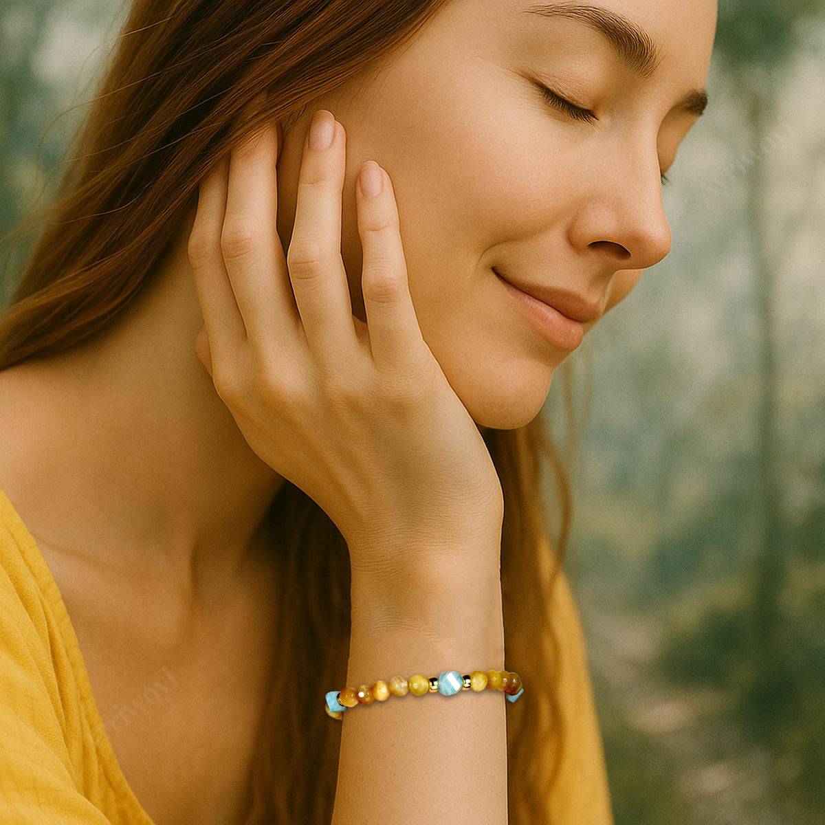 Ayriwoyi Gemini Zodiac Bracelet Yellow Tiger’s Eye Amazonite Healing Facet Stone 12 Constellations Astrology Bracelet Birthday Zodiac Inspirational Gifts