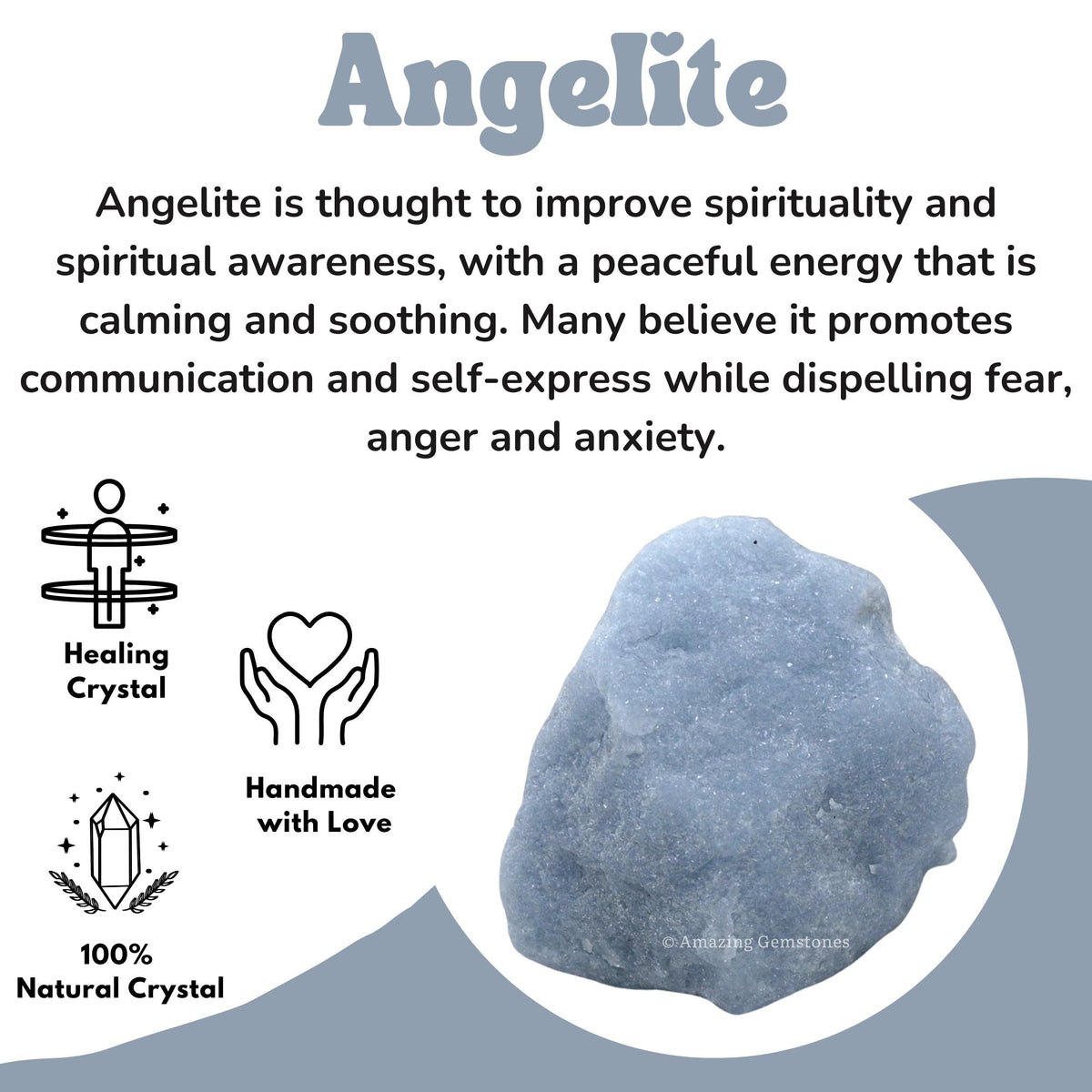 Amazing Gemstone Angelite Raw Crystals and Healing Stones, Natural Rocks for Tumbling and DIY Raw Stones and Crystals (1 Piece)