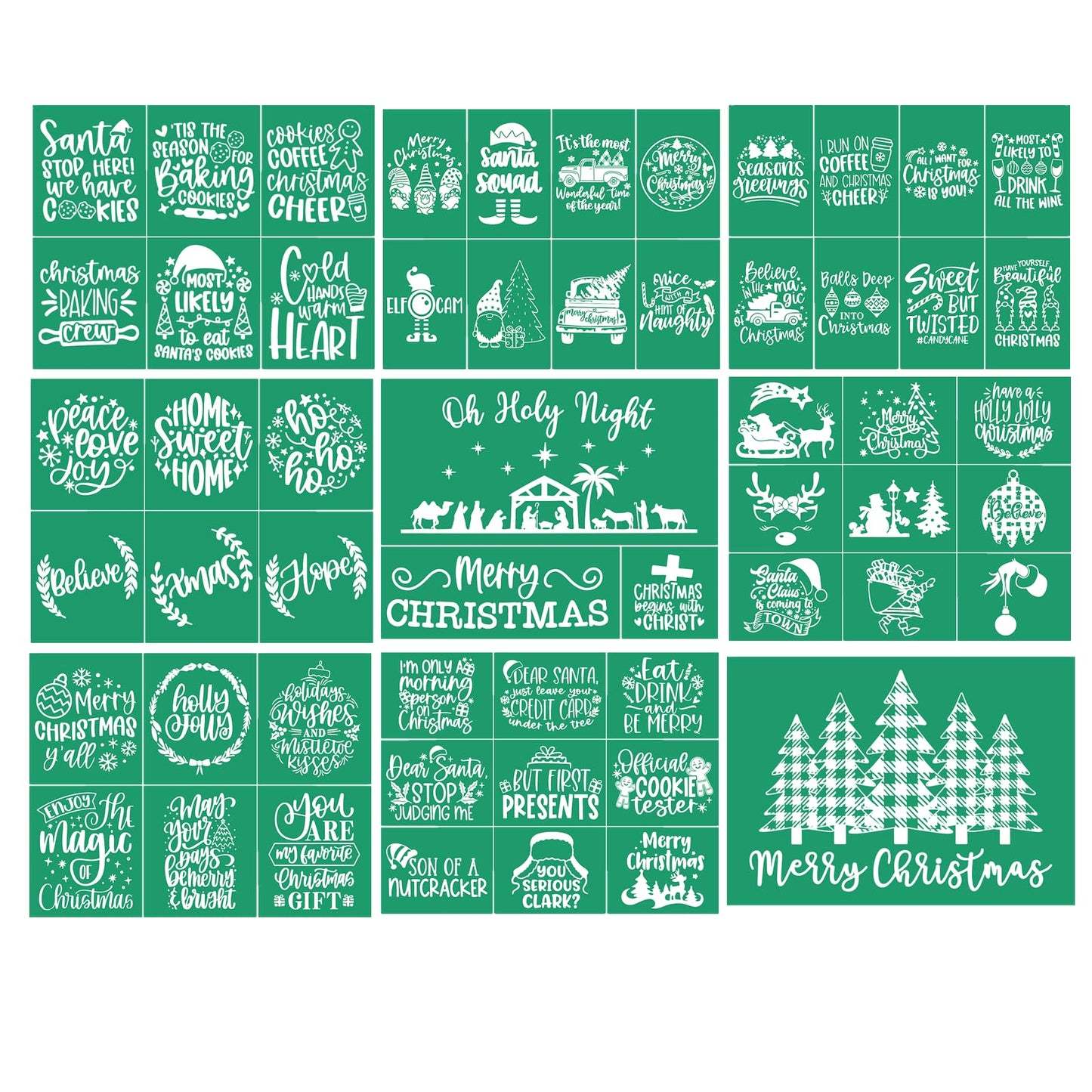 JAJADO Reusable Adhesive Christmas Silk Screen Transfers 9 Pcs, Silk Screen Stencils Xmas Winter Holiday Screen Print Stencils for Painting on Wood, T-Shirt, Mug, Window, DIY Christmas Home Decor