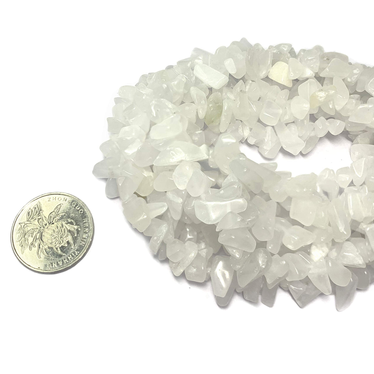 35 inches Chip Stone Loose Gemstones Beads Drilled Strand for Jewelry Making (White Jade)