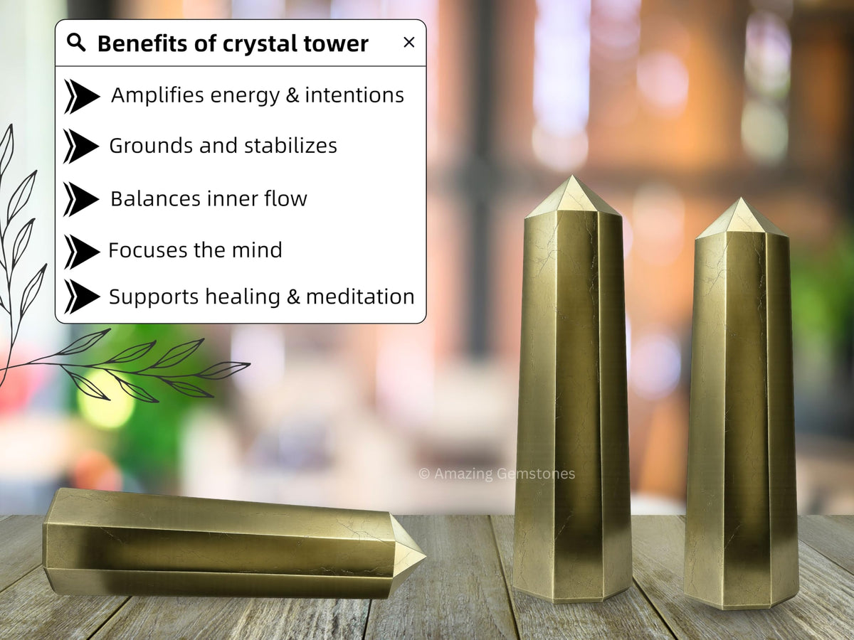 Amazing Gemstone Pyrite Crystal Towers - Natural Healing Crystal Point Obelisk for Reiki Healing and Crystal Grid (3" to 4" INCH)