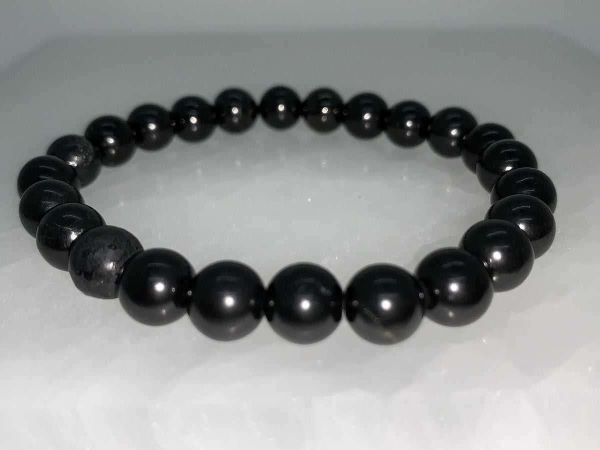 GAF TREASURES Shungite Crystal Bead Bracelet 8mm, Genuine Shungite Stretch Gemstone Bracelet, Healing Crystal Bracelet, Gift for Men & Women (1)