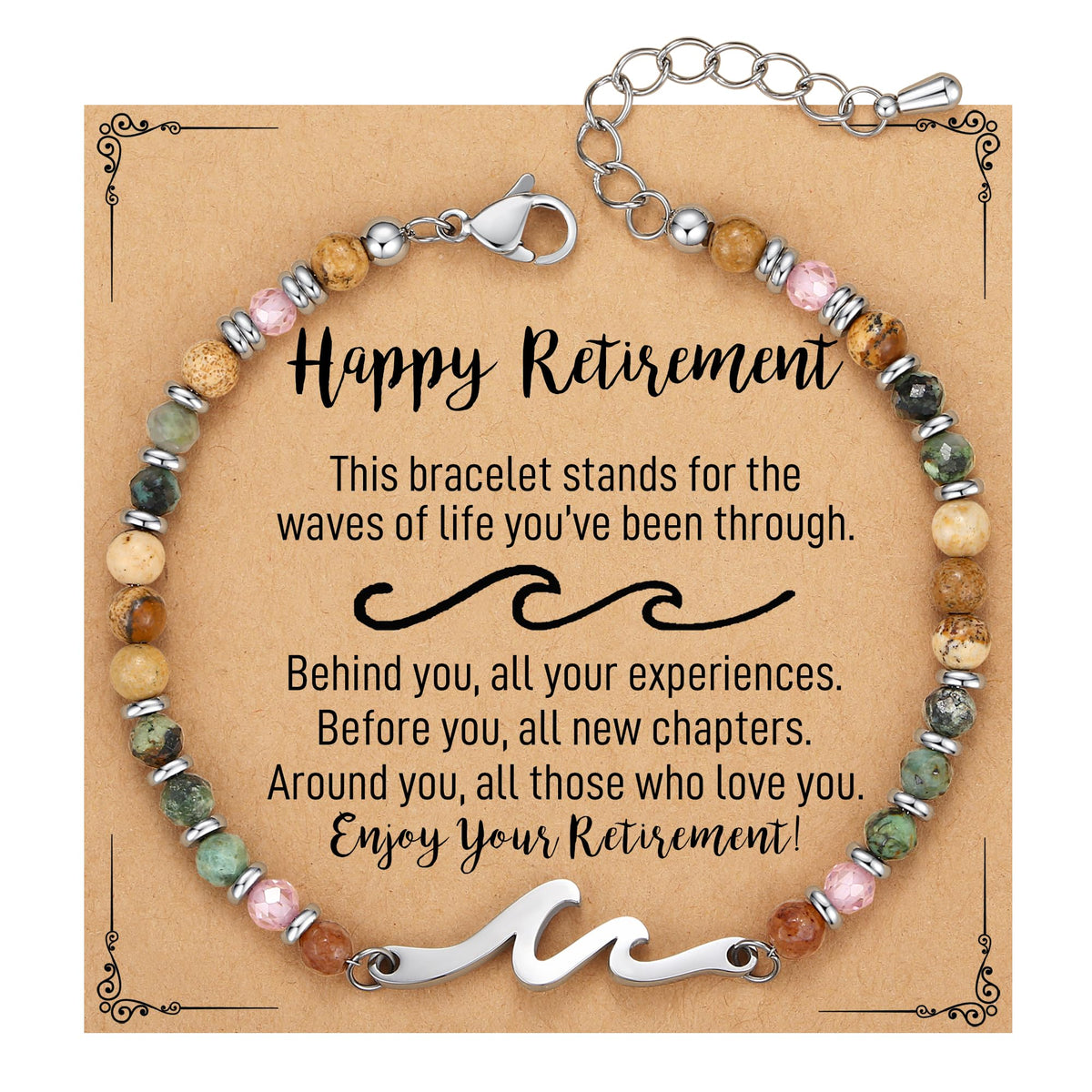 TONY & SANDY Retirement Gift for Woman, Wave Bracelet, 2026 Farewell Retired Gifts for Women Friends Nurse Teacher Boss Female Coworker, Happy Retirement Bracelet for Women