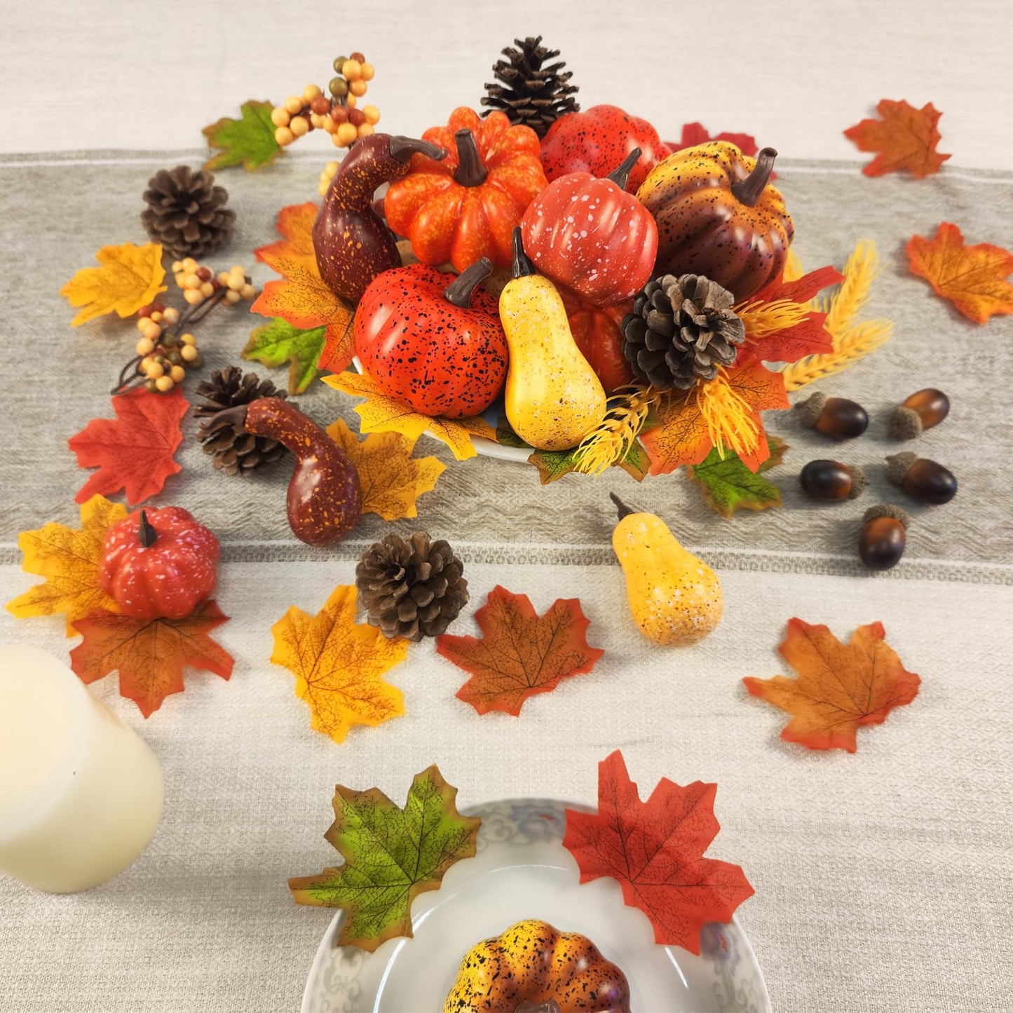 AOBOD Fake Pumpkin Decor Set,Mini Fake Pumpkin Decor,Fall Harvest Decorations,Halloween Thanksgiving Decor and Table Centerpieces
