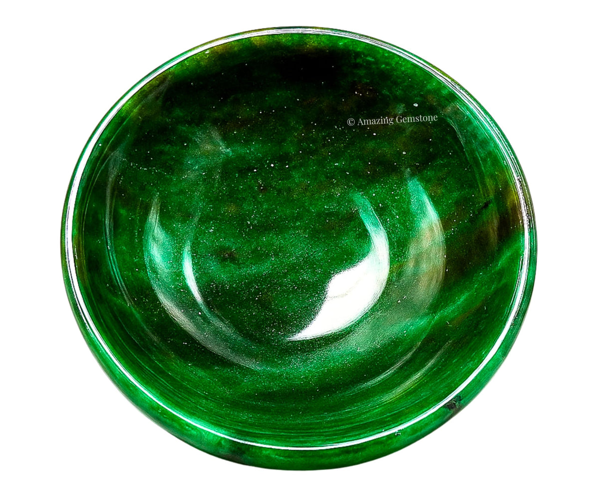 Dark Green Aventurine Crystal Bowl - 3 Inch Decorative Bowls for Room and Home Decor - Gemstone Healing Crystals for Elegant Display, Positive Energy Balance and Gift