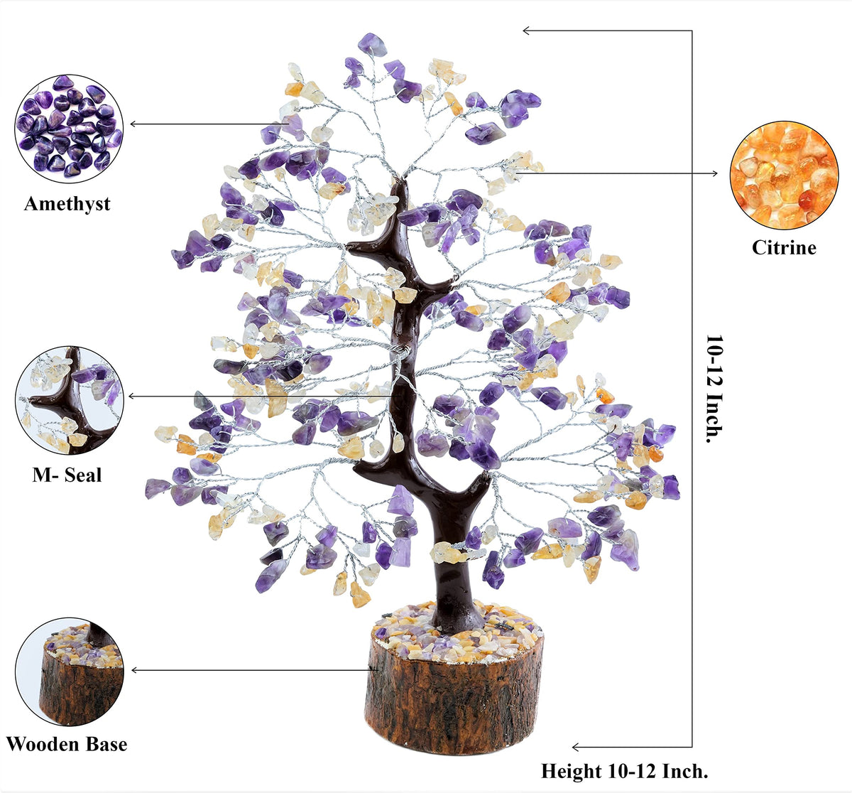 Crocon® Amethyst & Citrine Tree Crystal Tree of Life Birthday Gifts for Women Gemstone Tree Healing Stones Home, Shelf & Room Decor, Money Tree Positive Feng Shui Tree Bonsai Good Luck Spiritual Gift