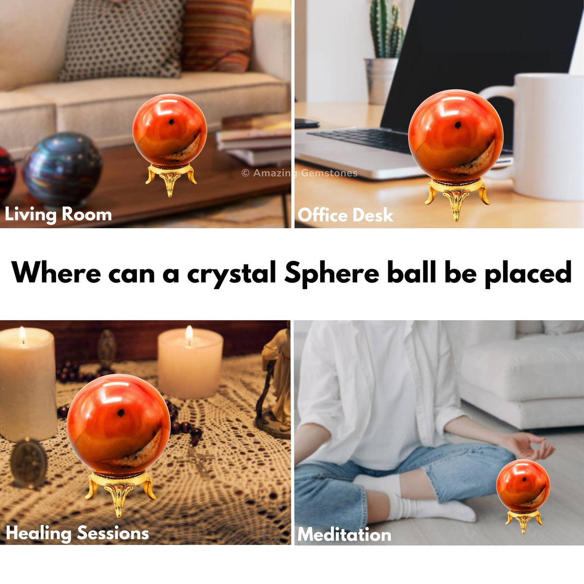 Amazing Gemstone Carnelian Crystal Ball with Stand - 2" Inches Crystal Sphere Meditation Balls for Witchcraft and Decorative Balls