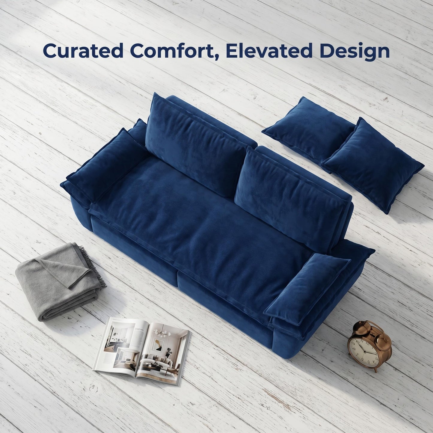 Trygoal Queen Sofa Bed, 3-in-1 Convertible Pull Out Couch, Velvet Couch with Pull Out Bed, Couch that Turns into Bed, Sleeper Sofa Bed for Living Room, Apartment, Small Space, Blue