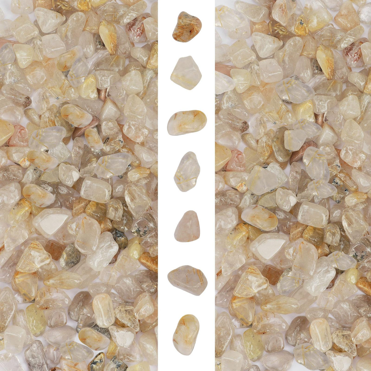 gemshan 2lb Natural Crushed Crystal Chip Bulk 7mm-9mm Tumble Healing Crystal Stone for Aquarium Vase Plant Decoration Jewelry DIY (Rutilated quartz)
