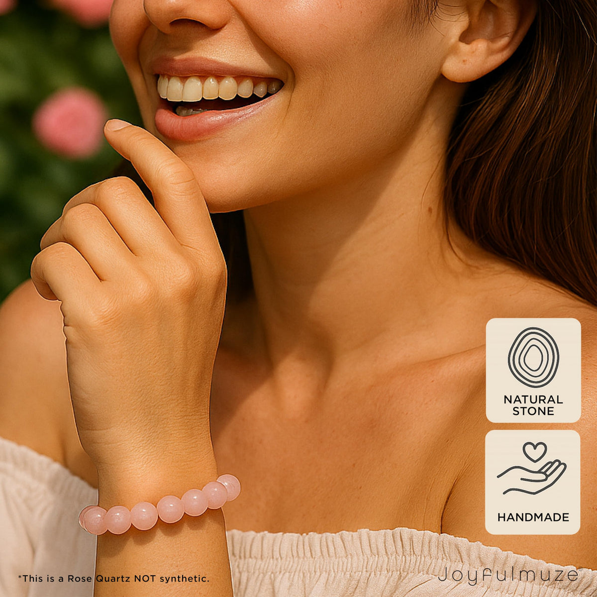 Joyfulmuze Rose Quartz Stretch Bracelet, Brings Unconditional Love Romance Passion, Pink Stone Heart Chakra, Handmade Jewelry Gift for Her and Him, (Rose-Quartz)