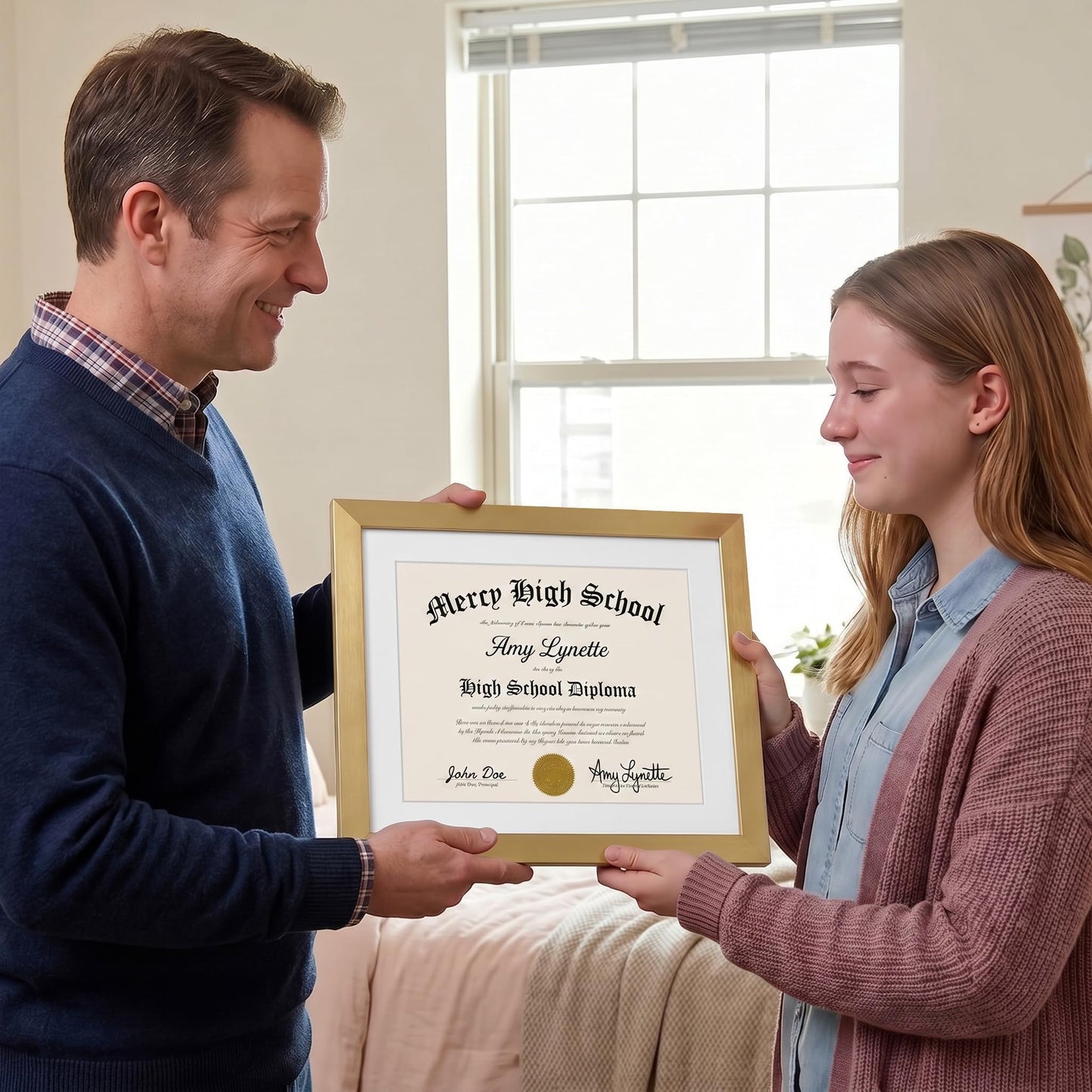 Americanflat 11x14 Diploma Frame with Shatter-Resistant Glass - Use as 8.5x11 Frame with Mat or Display 11x14 Documents Without Mat - Certificate Frames with Engineered Wood for Wall Display - Gold