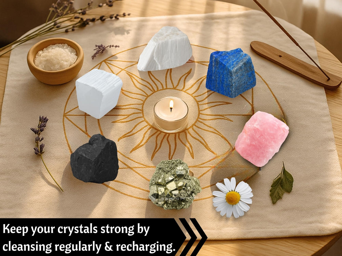 Amazing Gemstone Crystals for New Home Manifestation, Set of 6 Lapis Lazuli, Selenite, Shungite, Pyrite, Scolecite and Rose Quartz Healing Crystals and Stones