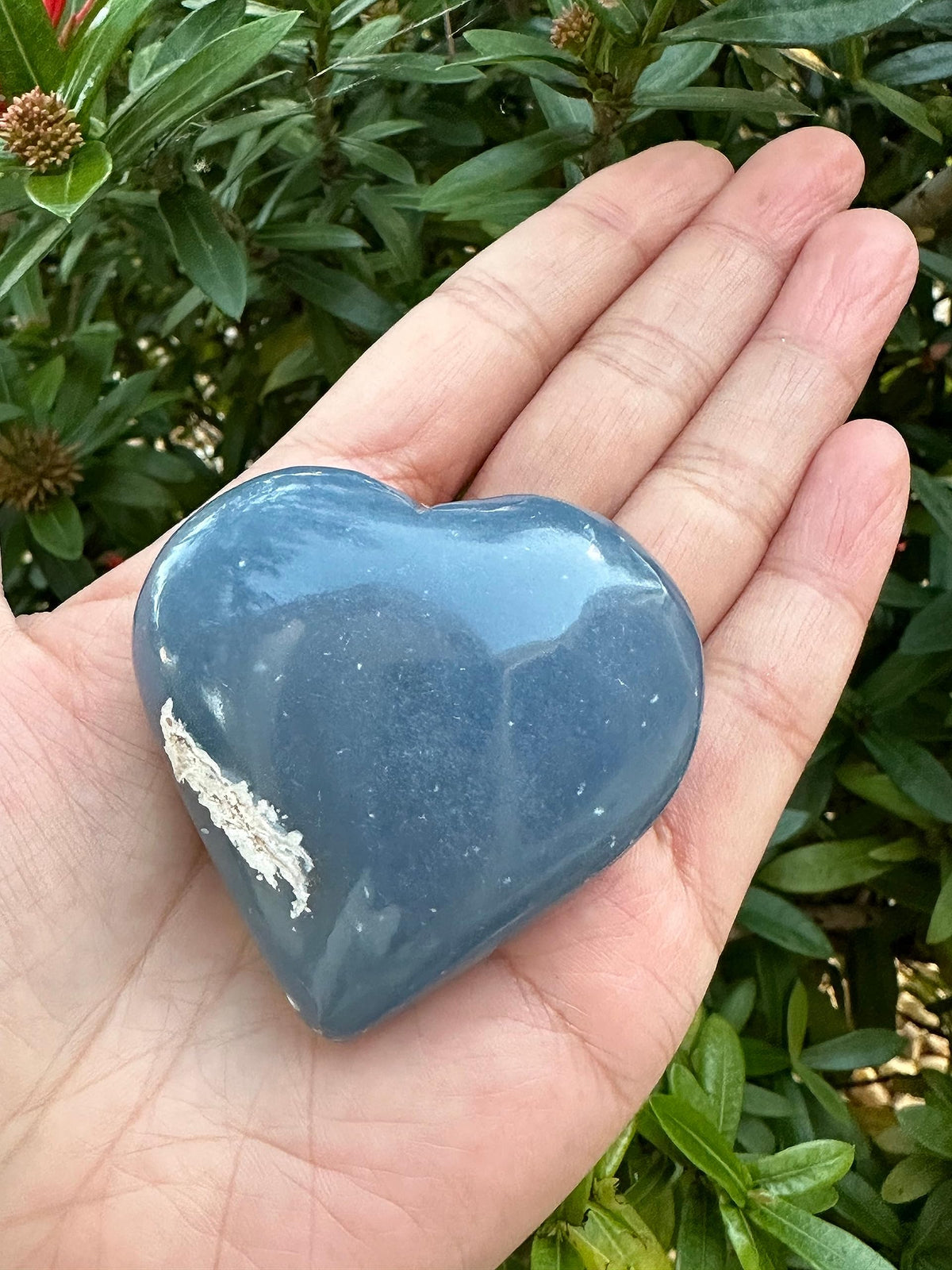 Angelite Gemstone Hearts, Polished Angelite Puffy Hearts, Angelite Crystal Palm Stone, Angelite Healing Crystal Hearts (1 Heart)
