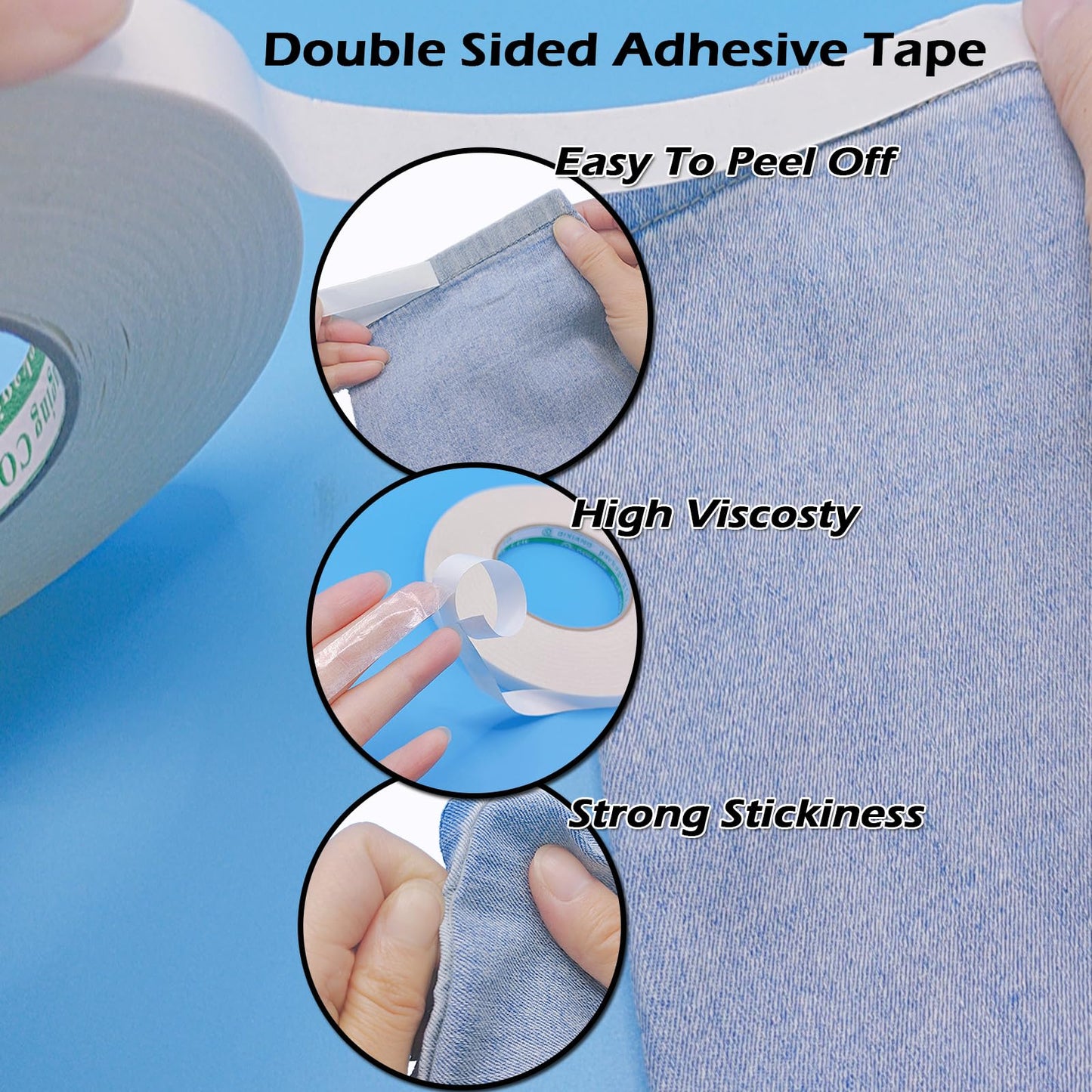 WENSSKKU Double Sided Sticky Fabric Tape,1 Inch x 200 Feet Hem Tape No Sew No Iron,Double Sided Hemming Tape for Clothes, Pants, Curtains, Crafts and DIY Projects,Thin and Removable