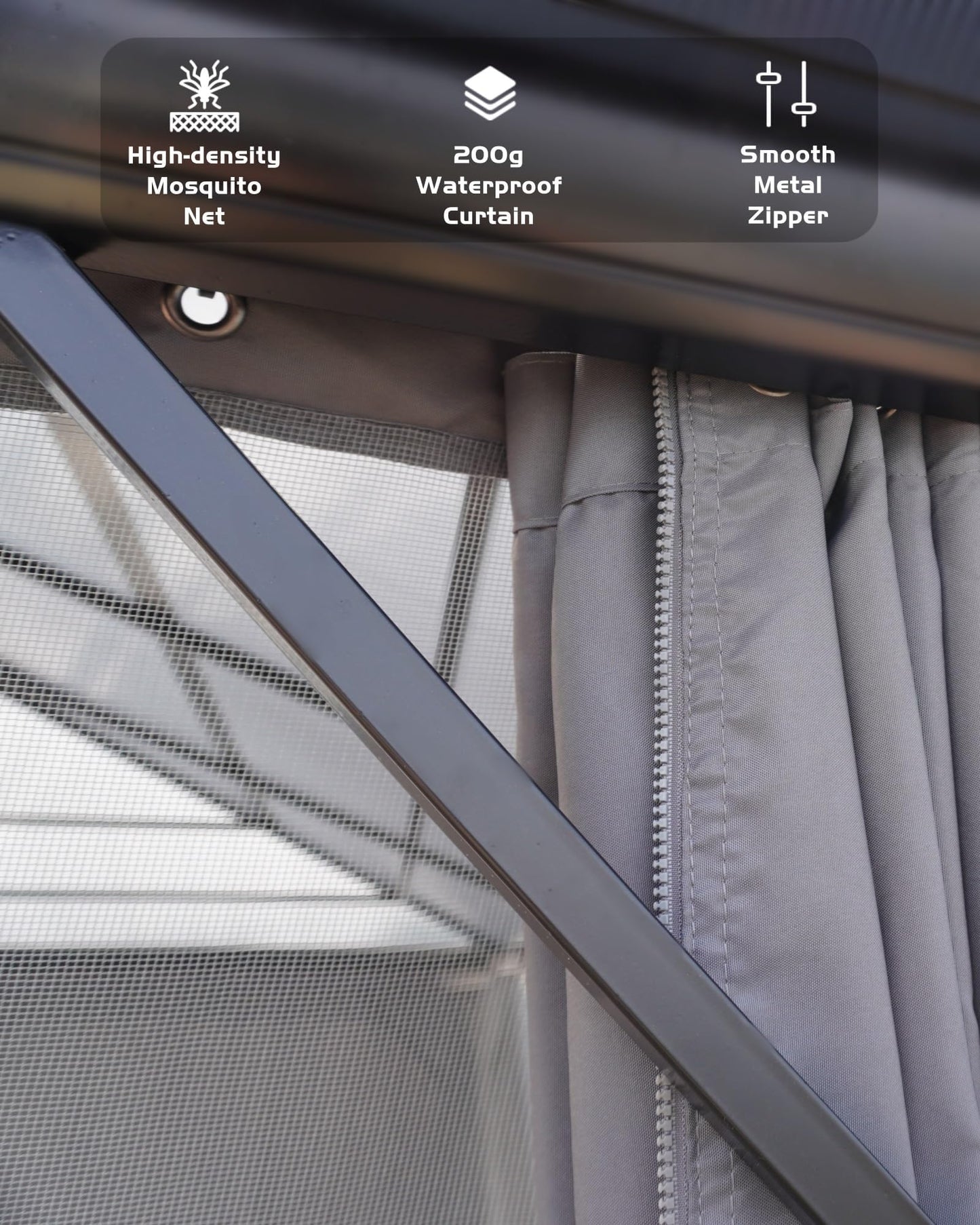 12'x20' Hardtop Gazebo, Permanent Outdoor Pavilion Gazebo with Double Polycarbonate Roof, UV Protection, Aluminum Alloy Frame, Netting & Curtains Included for Patio/Backyard/Lawn/Garden, Gray