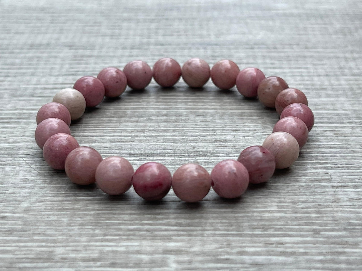 GAF TREASURES Rhodonite Crystal Bead Bracelet 8mm, Genuine Rhodonite Stretch Gemstone Bracelet, Healing Crystal Bracelet, Gift for Men & Women (1)